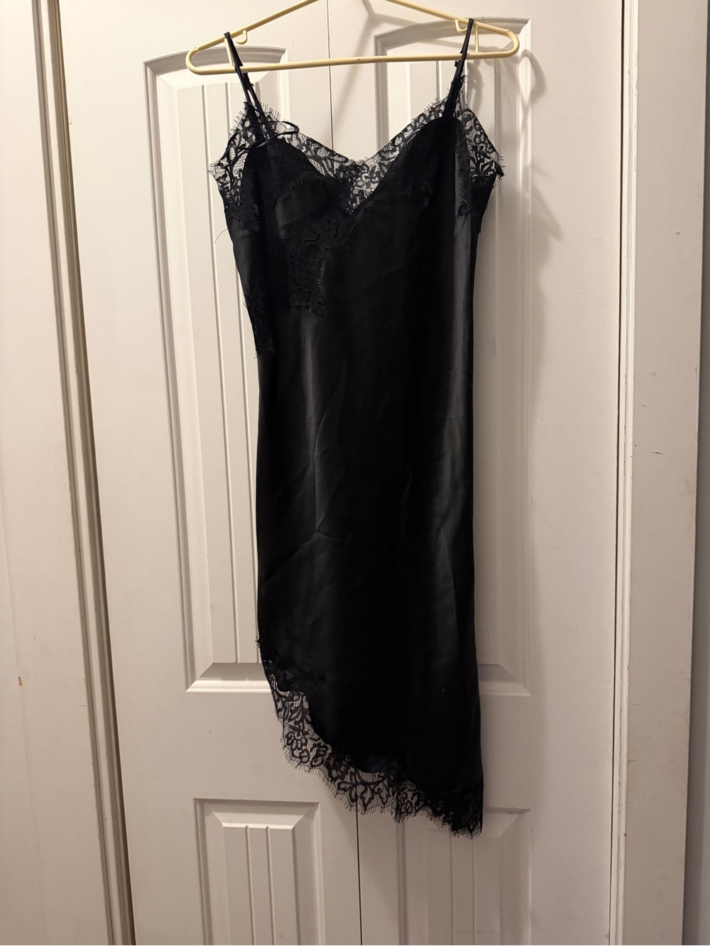 Black Lace-Trim Slip Dress